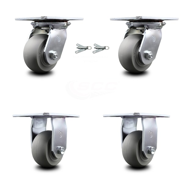 4 Inch Thermoplastic Caster Set with Ball Bearing 2 Swivel Lock and 2 Rigid SCC